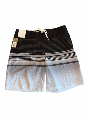 Goodfellow & Co Board Shorts Mens 40 Black Gray Striped Swim Trunks NWT